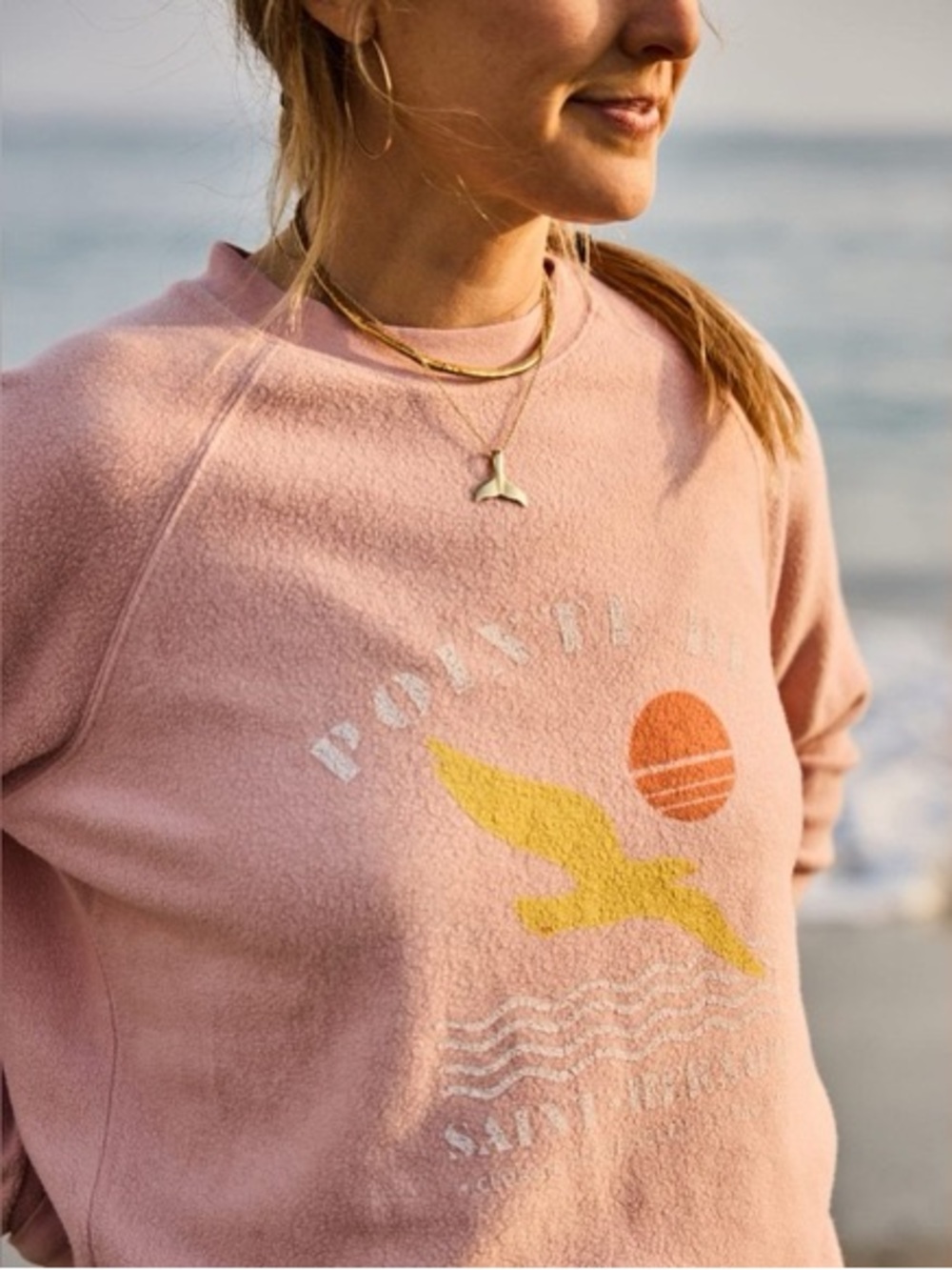 Faherty Beach Organic Cotton Reverse Fleece Crew Sweatshirt Medium Blush Pink